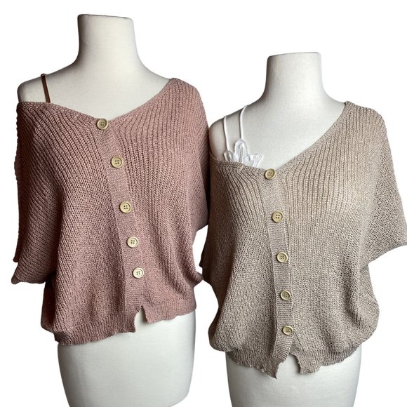 REVERSIBLE Knit Button Down Sweater-Pink - Picture 1 of 2